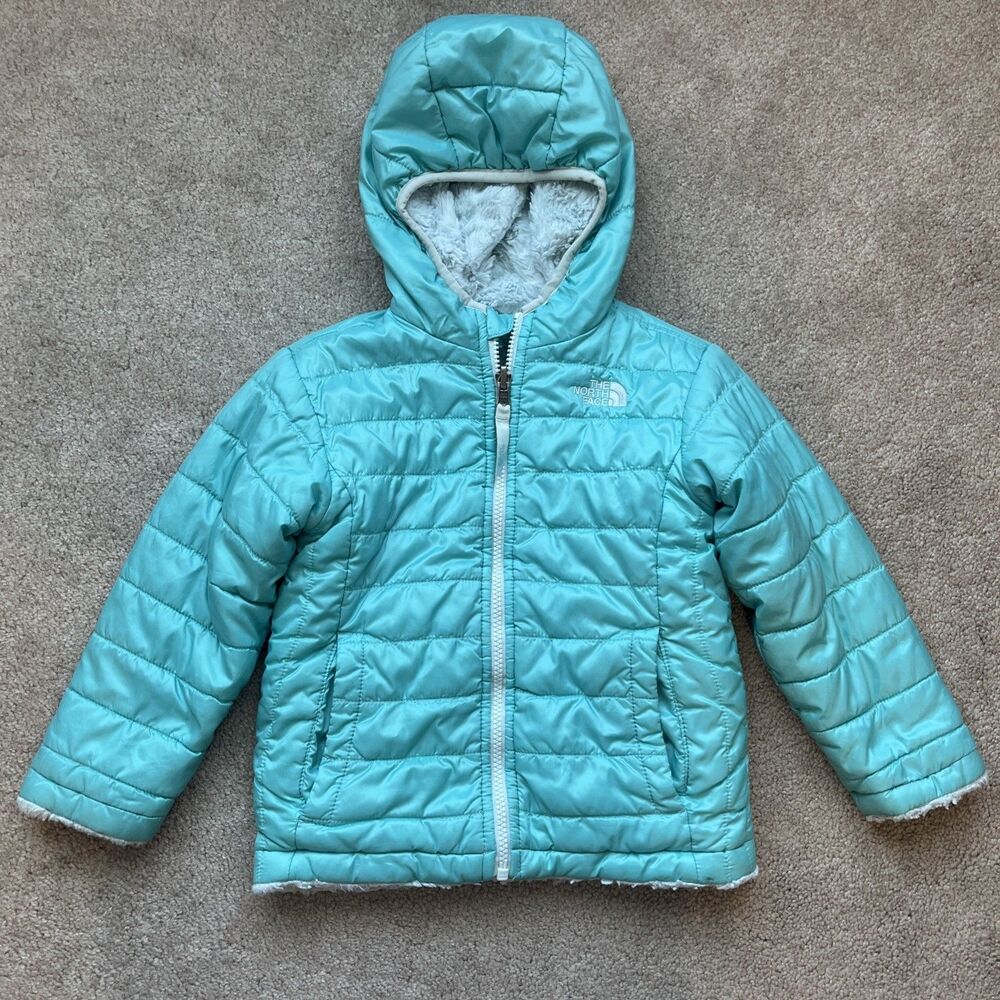 North Face Puffer Jacket Toddler Girl 4T Mossbud Swirl Reversible Mint Gray